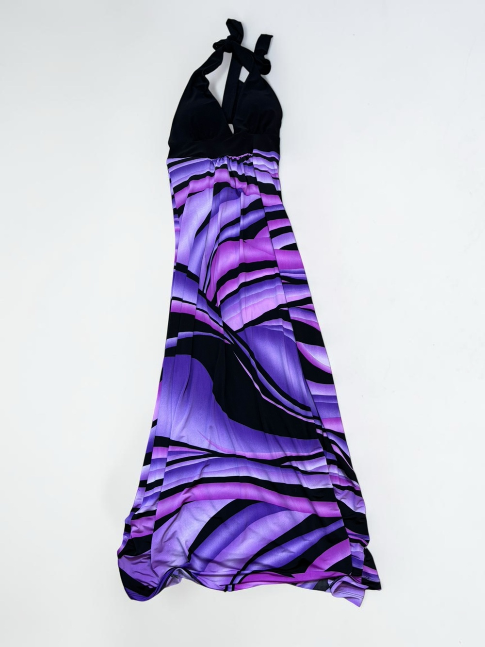 Y2K Kiwi Fairycore Boho Purple Halter Maxi Dress Tie Back Empire Waist M